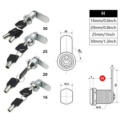 Versatile Tubular Cam Cylinder Lock Kit In 16mm, 20mm, 25mm, And 30mm Sizes For Mailbox, Drawer, And Cabinet, Easy Install