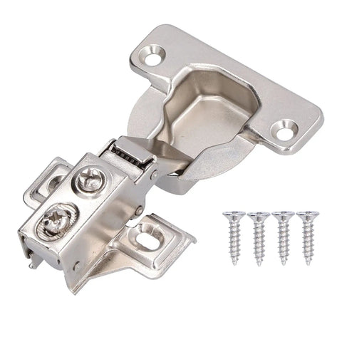 Close-up of 95 Degree Concealed Cabinet Hinges With Soft Close Easy Install for European frameless wardrobes, with screws included.