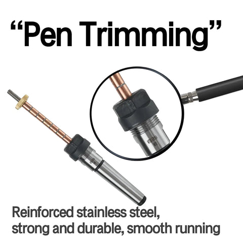 Close-up of 8 Piece Pen Turning Mandrel Set For Wood Lathe With 7mm Drill Bit And Barrel Kit showing stainless steel shafts