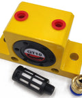Four Piece 1 Eighth Inch Pneumatic Air Turbine Vibrator GT10 with yellow aluminum housing and accessories