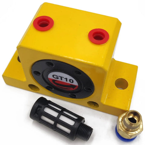 Four Piece 1 Eighth Inch Pneumatic Air Turbine Vibrator GT10 with yellow aluminum housing and accessories