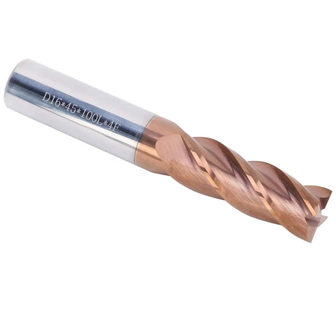 Hard Hitting Tungsten Steel 3 Flute End Mill With 16mm Shank And 16mm Cutting Diameter 100mm Total Length For CNC Machines Burr Free Finish