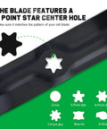 Image showing 6-point star center hole on mower blade, part of Mower Blades For Cub Cadet 50 Inch Deck Zero Turn Riding Tractor LT1050 LTX1050 RZT50 942 04053C Type 1.