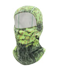 Thermochromic Color Changing Long Face Mask For Winter Cycling And Skiing Headwear Street Ready Thickened Nylon Warm Neck Gaiter With Temperature Sensitive Fabric Yellow shown in green and black pattern, ideal for cold weather conditions.