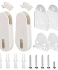 Two Pack Universal Window Blind Cord Tensioner, white plastic clips and screws for securing window blinds neatly.