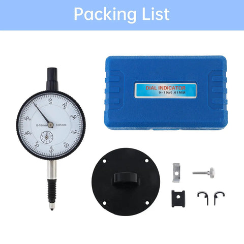 Pro Grade Metric Dial Indicator 0 To 10 MM With 0.01 MM Increments, Waterproof Cover, Lug Back, Stainless Stem, White Dial