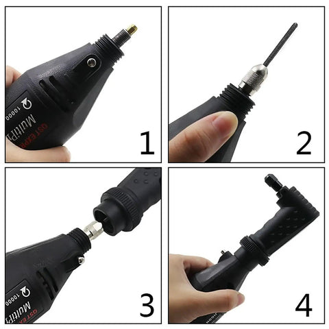 Heavy Duty Right Angle Converter Kit For Rotary Tools With Cool Running Bearings For Tight Spots And Precision Polishing Or Engraving Work Busts Tough Jobs Daily, showcasing detailed connections and attachments.