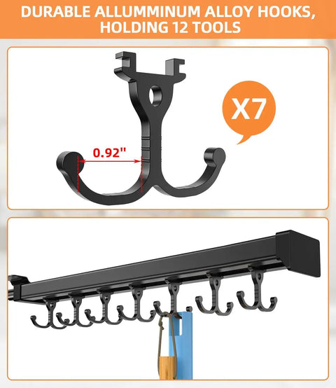 Pull Out Broom Holder With Adjustable Double Row Sliding Hooks Multifunctional Mop And Broom Organizer for garage closet