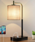 Bedside Touch Lamp With USB Port Outlet 3 Way Dimmable Modern Table Lamp For Bedroom And Living Room Cozy Sleep Aid Nightstand Light Linen Shade And Metal Base Easy Touch Control, with dual phone charging.