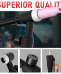 Close-up of Lift TIG Torch WP-17V 150 Amp 13 Ft Air Cooled TIG Welding Torch with pink gas cup and quick plug connector.