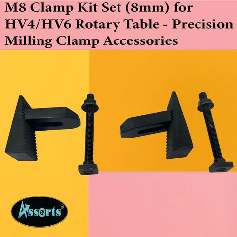 Pro Grade M8 Clamp Kit Set 8mm for HV4 and HV6 Rotary Table Milling components on a colorful background