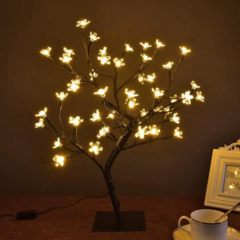 18 Inch Cherry Blossom Bonsai Tree With 48 LED Lights Warm White Glow 24V UL Listed Adapter Metal Base Night Light