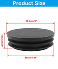 Primer plano de un paquete de 4 tapones Inch de plástico de 5 Inch con tapas negras para tubos redondos, con detalles de las medidas.