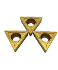 Gold Carbide Inserts For External Turning TCMT16T308 TCMT32.52 10 Piece Pack, showing three triangular CVD coated inserts