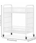 Heavy Duty Workhorse Two Tier Rolling Cart With Reinforced Wrought Iron Grid Shelves And Seamless Four Way Swivel Casters For No Hassle Storage Or Casual Serving In Polished White dimensions 84x80x56 cm