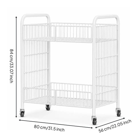 Heavy Duty Workhorse Two Tier Rolling Cart With Reinforced Wrought Iron Grid Shelves And Seamless Four Way Swivel Casters For No Hassle Storage Or Casual Serving In Polished White dimensions 84x80x56 cm