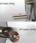 Heavy Duty Stainless Steel Garden Hose Reel With Included 35 Meter Hose, showing full metal rocker and all copper connector.