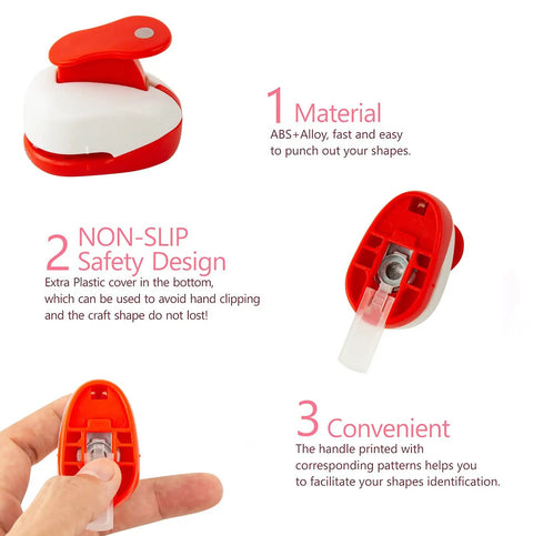 Red mini hole puncher from Must Have Circle Paper Punch Set, featuring ABS and alloy construction with non-slip design for paper crafting.