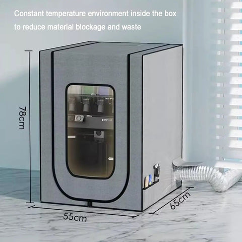 Slick Heavy Duty 3D Printer Enclosure With Badass Airflow Vent System, Built In Digital Thermometer, Dustproof Zippered Tent Cover For ABS Or Filament Crafts, side view showing dimensions 55x65x78cm.