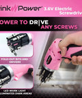 Pink Cordless Electric Screwdriver Set Rechargeable For Women with LED Light, pivotal handle, fold-out bits in use