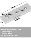Heavy Duty 12 Pcs 3 Hole 2020 Aluminum Joining Plates For 2020 Series Extrusion Profiles Mending Plates With 7 Gauge Thickness 2 3 8 Inch Long By 11 16 Inch Wide Holes 7 32 Inch Diameter Great For Linear Extension And Overlap Connections, 60mm x 18mm 3-hole plate