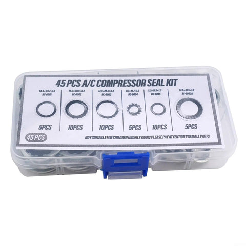 Garage Grade Car AC Compressor Seal Kit With Gasket Set, 45 Pieces 6 Sizes in clear box for leak repair