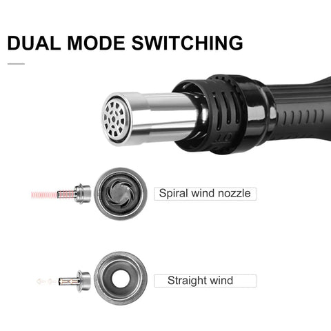 High Power Hot Air Rework Station 700W With Quick Change Nozzle Bracket, 212F To 932F Range, dual mode switching nozzles shown