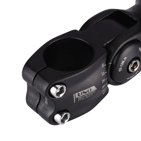 Close-up of Adjustable 31.8mm MTB Handlebar Stem 110mm Length 0 To 60 Degrees Fits 1.25 Inch Bars Built For Mountain And Road Bikes