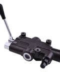 Four Way Three Position Hydraulic Control Valve For Log Splitters, 25 GPM At 2750 PSI, Auto Return Detent Lever, black metal body