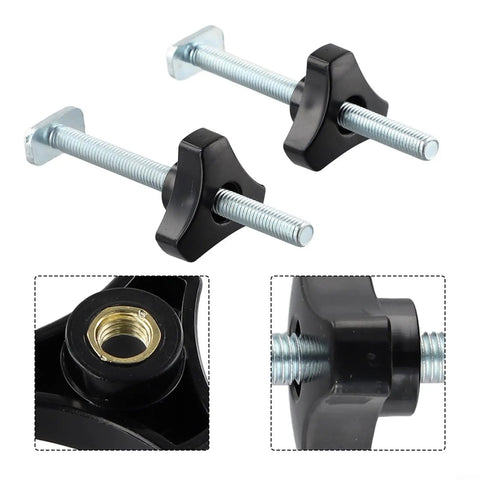 Pro M8 Star Handle T Track Knob Kit With Bolts For Woodworking Jigs Fixtures And Router Table Accessories Super Grippy Black Plastic Clamps Secure Your Stops Like A Boss. Black plastic M8 star knobs with steel bolts, front view