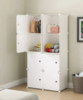 Eight Cube Storage Organizer In White 28 Inch Wide By 18 Inch Deep By 56 Inch Tall Closet And Toy Organizer in bedroom.