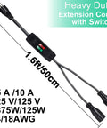 Two Way Outdoor Extension Cord With Independent On Off Switches, 3 Prong SJTW 14AWG 15A/125V, 1.6 Feet, Black with switches
