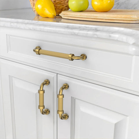 10 Pack 5 Inch Champagne Bronze Cabinet Handles For Kitchen Cabinets And Drawers 128mm Cabinet Pulls Hardware installed on white kitchen cabinets