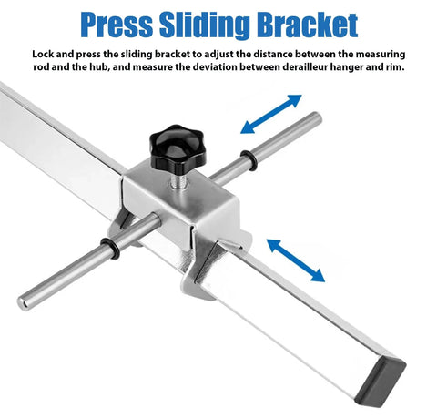 Derailleur Hanger Alignment Gauge Tool For Bikes Pro Grade 304 Stainless Steel with sliding bracket and adjustment knob visible.