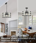 Three Light Farmhouse Drum Chandelier With White Drum Shade In Black Metal And Wood Finish Adjustable Height From 18 Inches To 70.5 Inches The Real Deal For Living Room Dining Room Kitchen Island And Foyers, shown in living and dining rooms