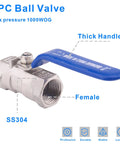 Stainless Steel Ball Valve One Piece Three Eighths Inch NPT Female To Female Standard Port For Water Oil And Gas with Blue Handle