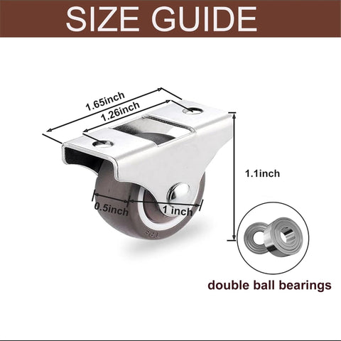 8 Pack 1 Inch Low Profile Rigid Non Swivel Caster Wheels With Metal Top Plate Rubber For Furniture And Cabinets Brown