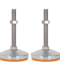 Level Up Your Setup With These Heavy Swivel Leveling Feet 2 Pack Featuring Sturdy Carbon Steel Nuts M16 Thread And Flexible TPU Rubber Non Slip Pads For Tables Shelves Workbench No More Wobbles, showing sturdy metal base with rubber pads.