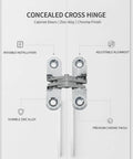 Adjustable Concealed Cross Hinge For Cabinet Doors With Zinc Alloy Invisible Hardware And Chrome Finish Flush Mount Install