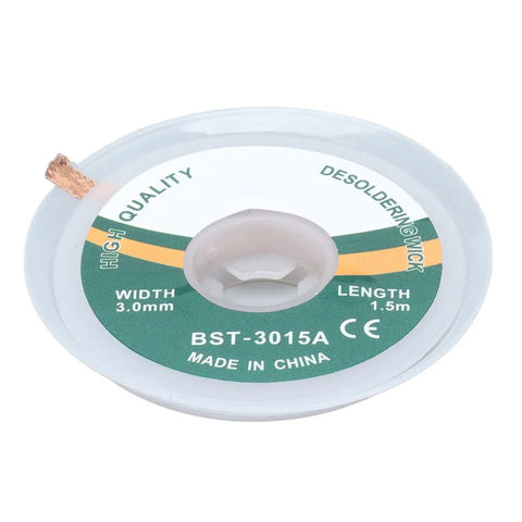 Pro Grade Desoldering Wick No Clean Alloy Copper Solder Removal Braid For Electronics Repair, 3.0mm wide, 1.5m length