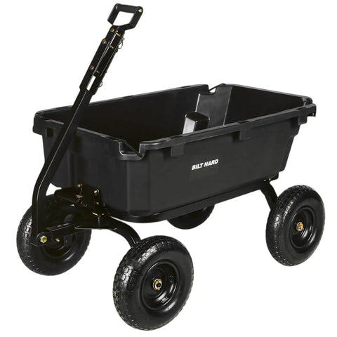 Black Heavy Duty 1200 Lb Poly Garden Dump Cart With 7 Cu Ft Bed, Quick Release 2-In-1 Convertible Handle And 13 Inch Pneumatic Tires