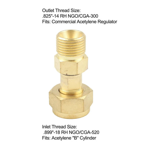 Beefy Acetylene Gas Cylinder To Regulator Adapter Brass Connector For CGA-200 CGA-300 CGA-510 CGA-520 close-up view