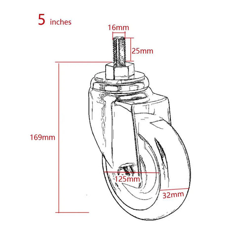 Heavy Duty 5 Inch TPU Swivel Casters With Snap Brakes For Shop Carts And Hospital Gear Roll Smooth As Silk On Hard Surfaces Double Bearings Crush Heavy Loads Effortlessly Four Pack detailed dimensions and design