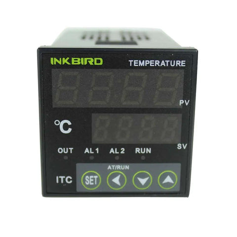 Front view of Digital PID Temperature Controller For 100 To 220V AC With SSR Output ITC-100VH 40DA showing display and buttons