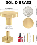 4 Pack Gold Solid Cabinet Pulls Round Knobs Brushed Brass Dresser Handles with dimensions and installation hardware shown
