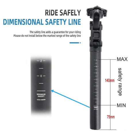 Hydraulic Suspension Seatpost For Road Bikes And E Bikes Lightweight Aluminum Alloy 350mm safety line measurement guide
