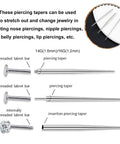 6 Piece Stainless Steel Piercing Tapers Set 14G 16G External Threadless And Internal Bar Insertion Pins for Body Piercing Kit