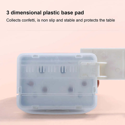 Portable 3 Hole Puncher For Scrapbooking And Office Use with nonslip base and flip top confetti tray