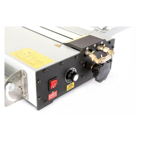 Close-up of Top Drawer Acrylic Bender Machine For Metal Or Plastic Hot Forming featuring adjustable temperature dial and cooling system.