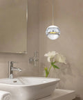 Modern Crystal Pendant Light in Chrome Finish Tiny Globe Hanging Fixture for Kitchen Island and Bath Glam Chic Mini Ceiling